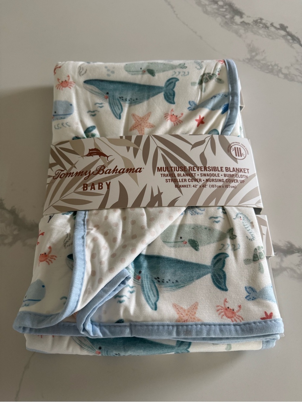 Tommy Bahama Oversized Baby Blanket Ocean Sea Life NEW